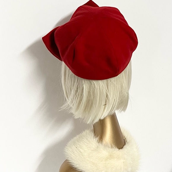 Red wool beret bow - Picture 4 of 4